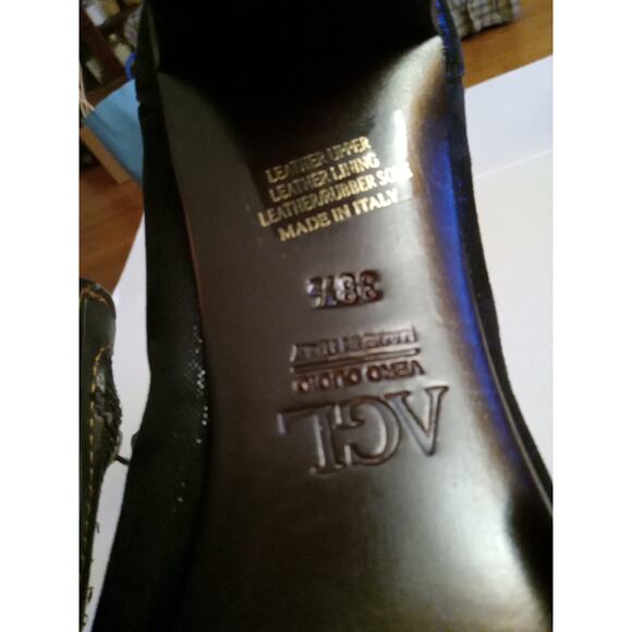 AGL Women's Size 8.5 Black Metallic Shimmer Cap Toe Pumps Made in Italy - Picture 9 of 11